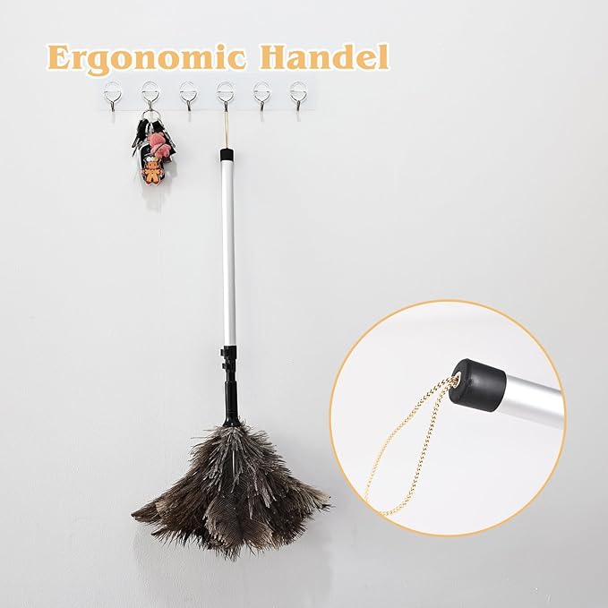 Ostrich Feather Duster 26-49 Inch | Extendable Feather Duster with Aluminum Pole | Long Feather Duster for High Ceilings, Fans & Delicate Cleaning