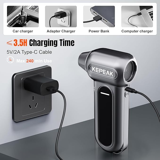 KEPEAK Electric Compressed Air Duster, 130000RPM Cordless Rechargeable Air Duster with Brushless Motor, 4 Gear Adjustable Dust Blower for Computer, Keyboard, Home & Outdoor