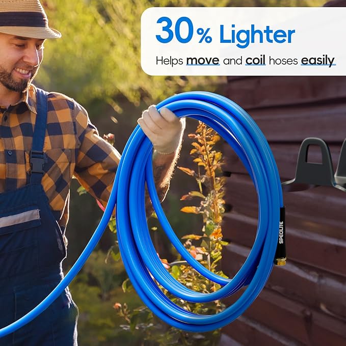 SPECILITE Hot/Cold Garden Water Hose 150 ftx 3/4 in, -50℉ To 190℉, Heavy Duty, Flexible, Burst 605 Psi, Lightweigh, Upgraded Rubber Pipe with 3/4" Brass Fittings For Backyard, Outdoor, Farm, Blue