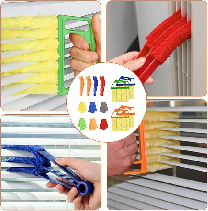 8pcs Window Venetian Blind Cleaner Duster Tool,Blind Duster for Cleaning,Microfiber 7Finger Duster Brush Dusting Cleaner Tool for Window Shutters Air Conditioner Vinyl Wood Blinds,with 8 Cloth Cover