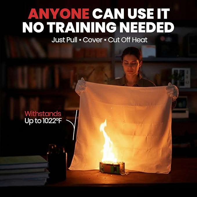 Emergency Fire Blanket 40x40 Inch - 5 Pack Fiberglass FireBlanket with Hook & Gloves | Fire Safety Blanket for Kitchen, Home, Garage, Camping