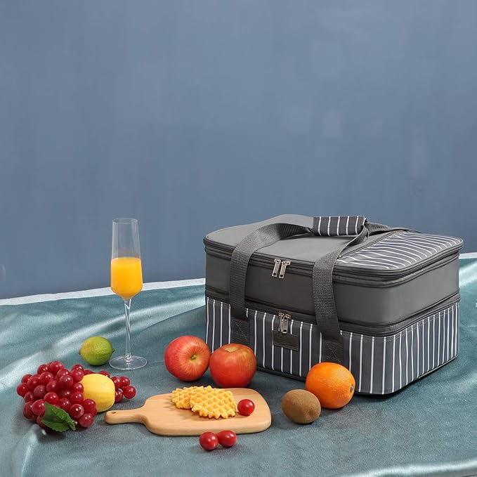 Fun Elements Casserole Carrier, Expandable Insulated Casserole Carriers for Hot or Cold Food, Lasagna Lugger for Parties, Fits 9" x 13" Baking Dish, Grey
