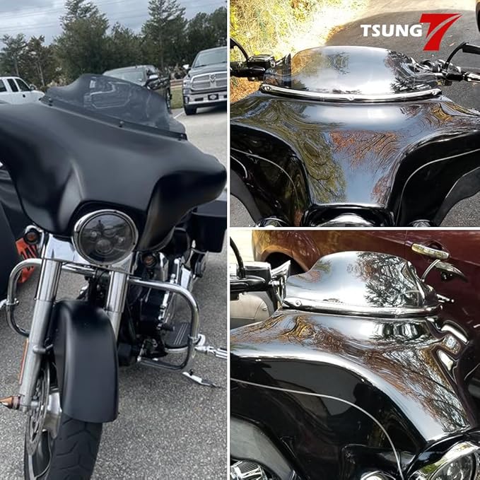 TSUNG 8" Smoke Wave Windshield – Wind Splitter Windscreen Fit for 1996-2013 Touring-Style & Bagger-Style Motorcycles (Fit 96-13 Smoke, 8inch)