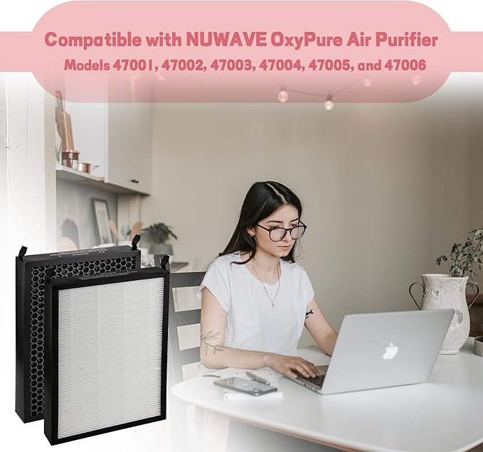 2 Pack HEPA/Carbon Combo Filter Replacement Compatible with NUWAVE OxyPure 47001, 47002, 47003, 47004, 47005, and 47006 Air Purifier