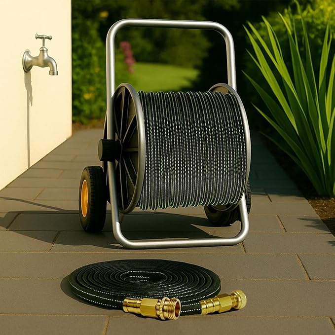 25FT Lightweight Flexible Garden Hose,Non-Slip Handles,Non-kink Hose,Solid Brass Fitting for Boats, RV Water Hose,Marine Washdown,Lawn,Garden,Leakproof TPE Hose (GreenBlack, 25 FT)