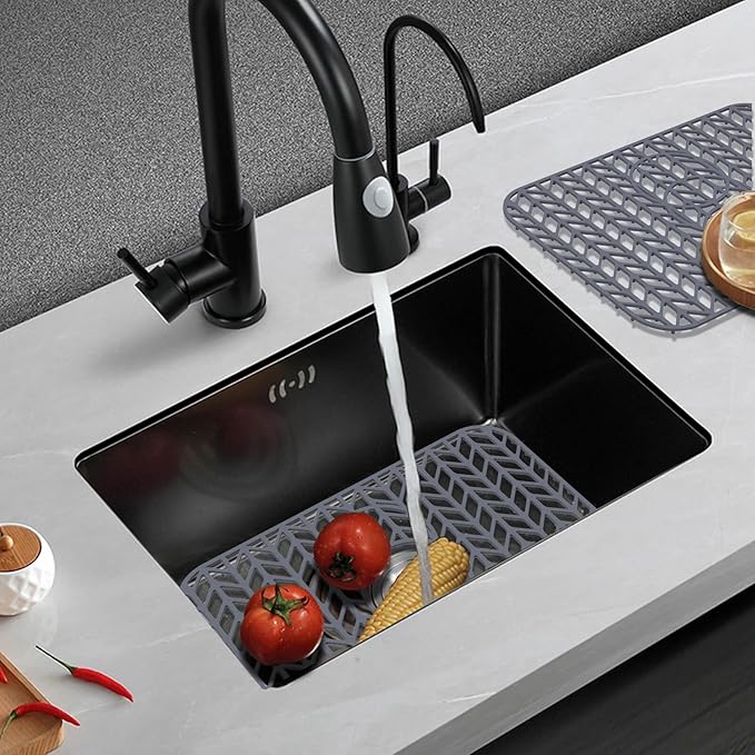 Sink Protectors for Kitchen Sink 12"13"16"18"19"24"26"28"29"30",Silicone kitchen sink mats protector for bottom of farmhouse sink(19"x13"Gray)