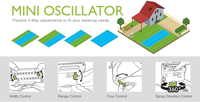 Eden 16028 4-Way Adjustable Mini Turbo Oscillating Sprinkler Head for Lawn and Garden; 1/2 Inch Thread Connector Fits for Most Garden Tool Base