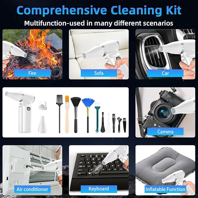 Compressed Air Duster-Stepless Adjustable 110000RPM Electric Mini Air Dust Remover with LED Light, Rechargeable Cordless Canned Blower Fan for PC Keyboard Cleaner Car Cleaning Kit Home Office