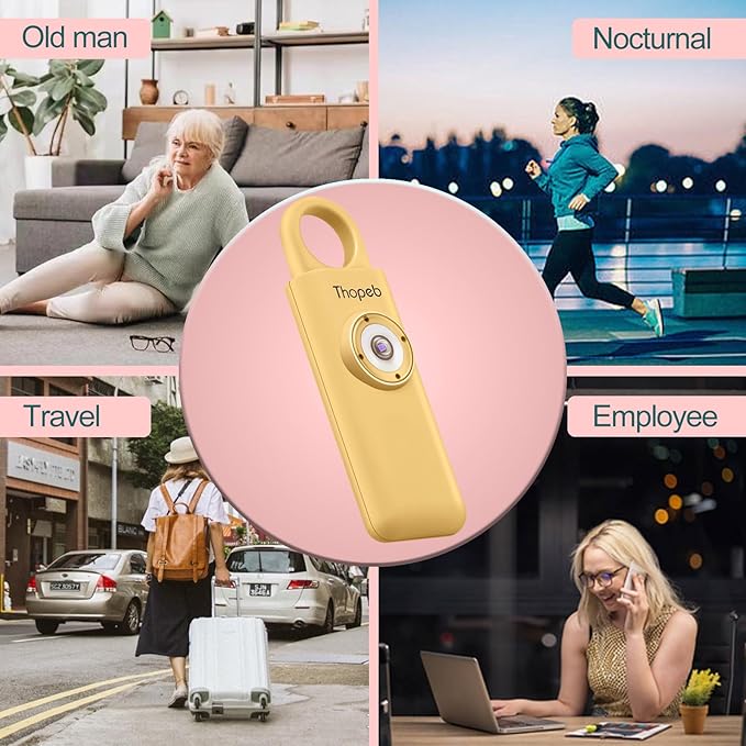Thopeb® Personal Safety Alarm for Women – 130dB Loud Emergency Siren & SOS Strobe LED Light – Self Defense Keychain, College Dorm Room Essentials for Girls (Metallic Gold)