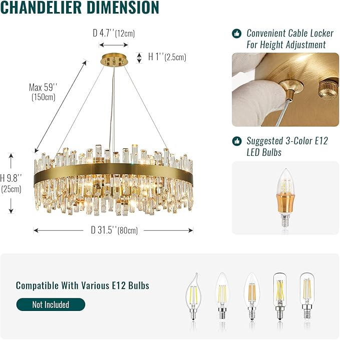 Siljoy Modern Crystal Chandelier 16 Lights Brushed Gold 2-Tiers K9 Crystal Raindrop Chandelier Luxury Dimmable Crystal Pendant Ceiling Light for Living Room Dining Room Entryway Foyer D31.5''