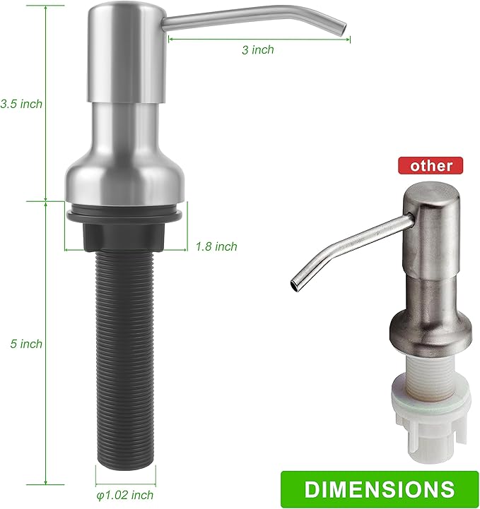 Soap Dispenser for Kitchen Sink, Sink Soap Dispenser with Longer Threaded Shaft Shank, 47" Extension Tube Connects Directly to Dish Soap Container, Wider Pump Head Base (Brushed Nickel)