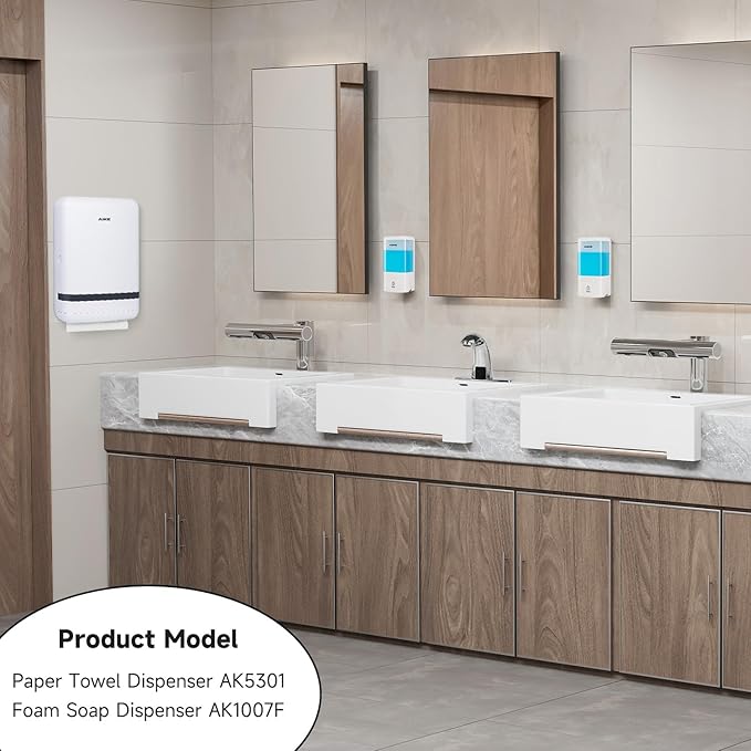 AIKE 400 Sheets Multifold Paper Towel Dispenser Wall Mount for Commercial with Lock Large Capacity, White (Folded Size 9.0" x 3.5" Or Smaller)