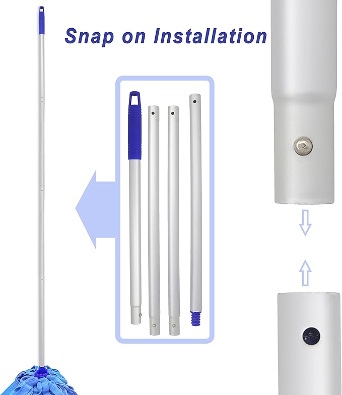 4-Section Lightweight Aluminum Alloy Pole Mop Replacement Handle Compatible with All Screw On American Threading System