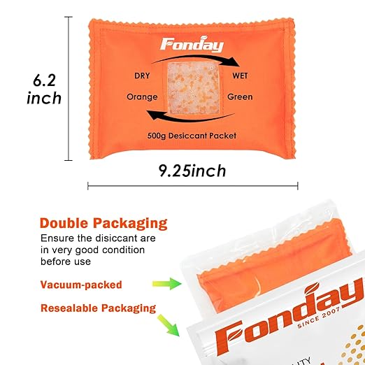 500g x 2 packs Fonday Rechargeable Silica Gel Car Dehumidifier Fast Reactivate Desiccant Bags, Large for Gun Safe Closet Basement Garage Storage Moisture Absorber