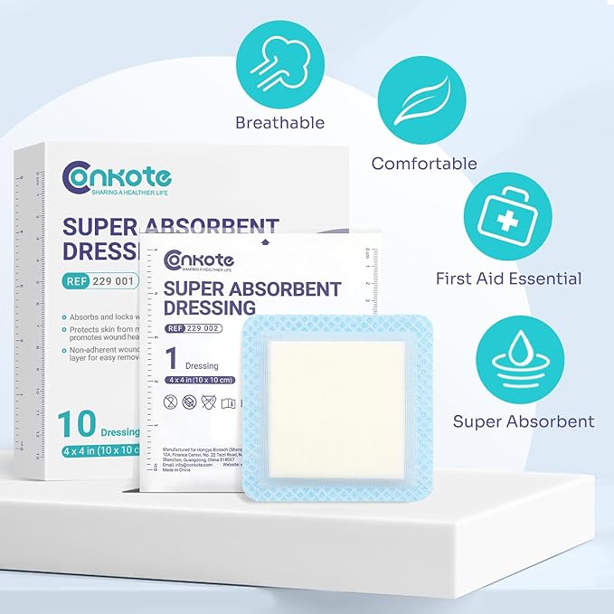 Conkote Super Absorbent Wound Dressings, 4"x4" Sterile Non-Adhesive Absorbent Bandages, Wound Pads for Heavy Exudating Wounds, Ulcer, Surgical Dressing, l - ll Degree Burns, 5 Pack