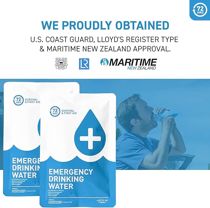 72 HRS Emergency Water Pouches - Survival Water Packets, Emergency Rations, Long Shelf Life, Survival kit (Pack of 60)