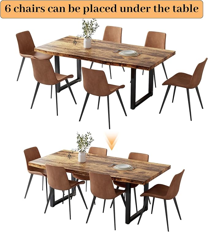 63" Dining Table Set for 6, MDF Board Kitchen Table Set with 6 PU Leather Dining Chairs, Mid-Century Kitchen and Dining Table Set of 7, Saving Space