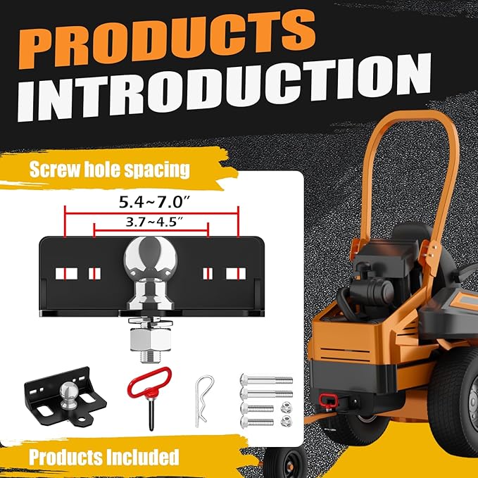 Upgraded Zero Turn Lawn Mower Hitch with 2" Hitch Ball & Hitch Pin, 6mm Thicker Heavy Duty Steel Bolt On Trailer Hitch, Compatible with Many Models Lawn Mower, Tractor, Trailer, Golf Cart, ATV Etc.