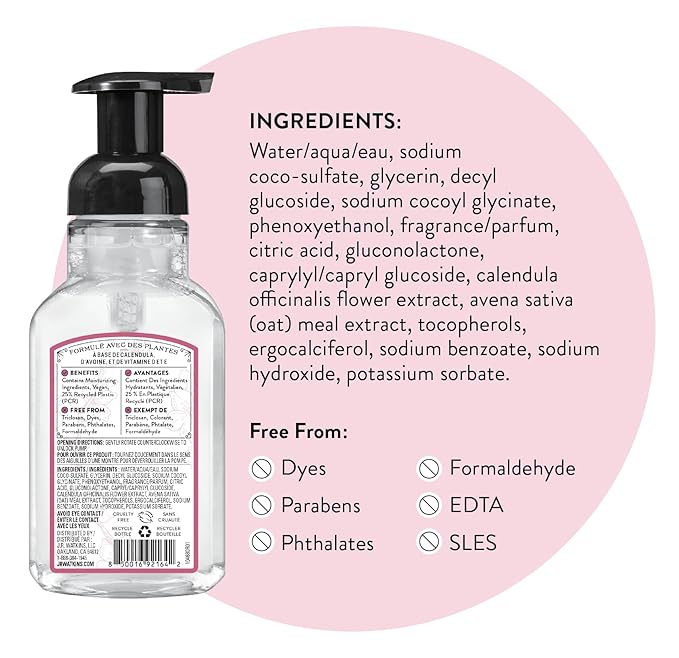 J.R. Watkins Foaming Hand Soap Pump with Dispenser, Moisturizing All Natural Foam, Alcohol-Free, Cruelty-Free, USA Made, Use as Kitchen or Bathroom Soap, Cherry Blossom, 9 fl oz, 3 Pack
