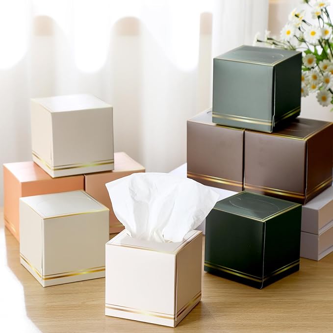 12 Pack Facial Tissues Cube Boxes Face Box 600 Sheets 3 Ply Soft Paper Square Tissues Bulk for Car Pocket Toilet Household Bedroom Family (Morandi Color)