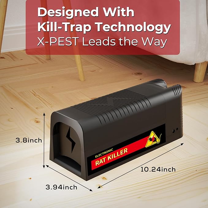 X-PEST Electronic Rat Trap 2 Pack – Big Size Electric Mouse Trap Zapper for Indoor Use, Reusable Rodent Trap, No Touch No See, Effective Mice & Rat Control