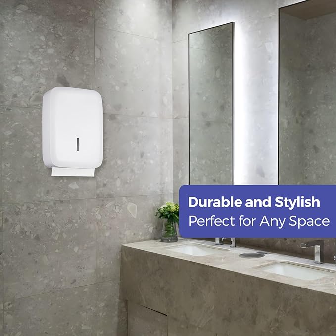 Paper Towel Dispenser Wall Mount with Lock – Fits 400+ Multifold/Trifold/Z-Fold/C-Fold Towels – Large Paper Towel Holder for Bathroom, Kitchen, Office, Home or Business (White)