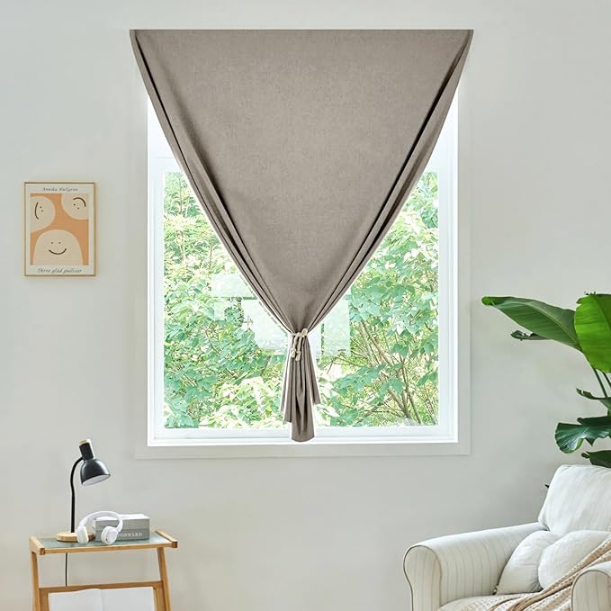 Adhesive Curtain,100% Blackout Shades,No Rod,Easy to Install,Provides Privacy Protection for Bedrooms (Light Coffee - W35 × L60 in)