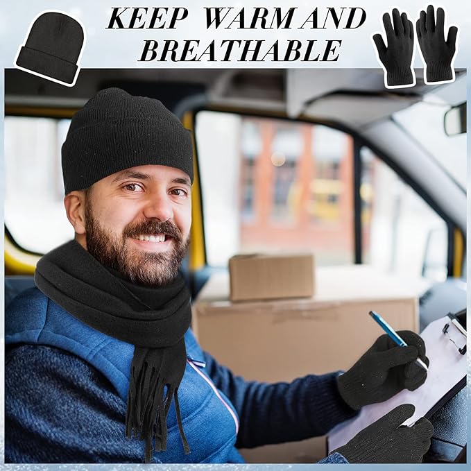 Unittype 300 Pcs Winter Beanies Gloves Scarf Set Bulk 100 Knit Skull Cap 100 Pair Winter Gloves 100 Neck Warmer for Men Women