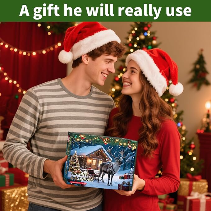 Survival Advent Calendar 2025 for Men – 24 Days Countdown Gift Box for Boyfriend or Husband | Unique Survival Kit & Mini Tools Cool for Men, Teen Boys & Adults