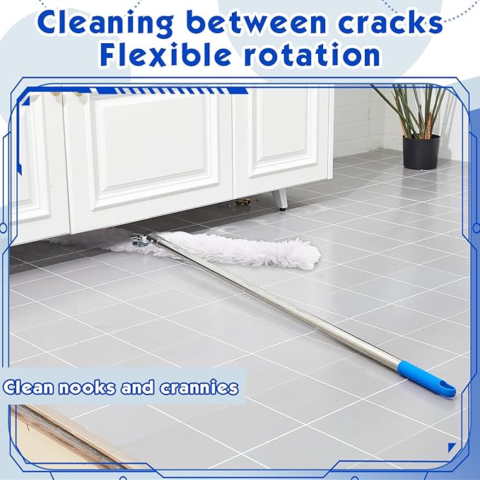 Suclain 8 Psc Clip on Dust Mop Handle with Chuck 51.18 Inch Stainless Steel Flexible Maneuvering Mop Stick Replacement for Home Restaurant Kitchen Office Bathroom Wood Laminate Tile Floor Cleaning