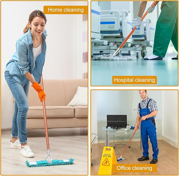 Sliner 6 Pcs Clip on Dust Mop Handle 51.2 Inch Mop Stick Replacement, Swivel Head for Household Wet and Dry Mops, Cleaning Supplies