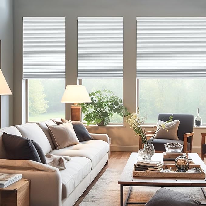Changshade Cordless Cellular Shades, Blackout Honeycomb Shades for Windows, Pull Down Pleated Blinds, Easy to Install for Indoor Windows and French Doors,39" W x 72" H, White