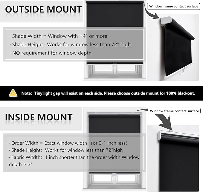 Cordless Roller Shades Blackout Blinds for Windows Room Darkening Rolled Up Shades with Spring System, UV Protection Window Shades Door Blinds for Home and Office (66" W x 72" H, Black)