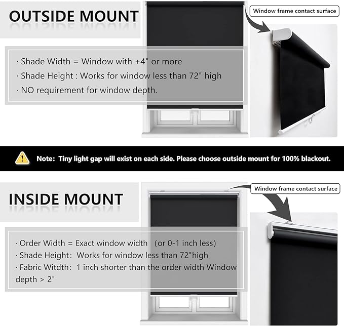 Cordless Roller Shades Blackout Blinds for Windows Room Darkening Rolled Up Shades with Spring System, UV Protection Window Shades Door Blinds for Home and Office (70" W x 72" H, Black)
