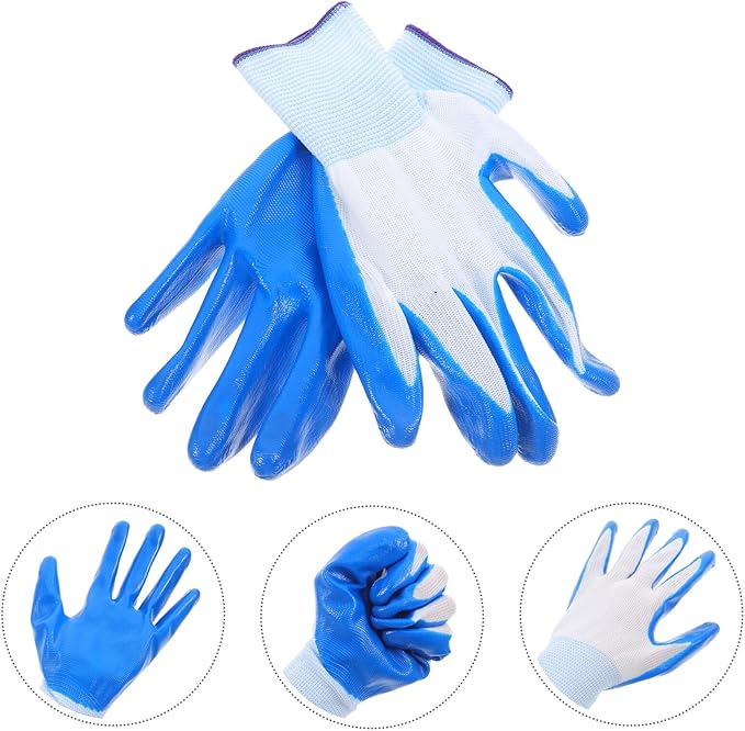 12 Pairs Heavy Duty Work Gloves with Anti-slip Coating Protective Gear for Construction Gardening Farm and Welding Durable Blue Gloves for Men and Women