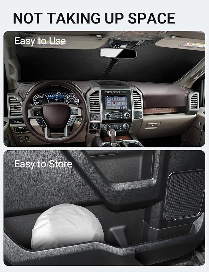 Proadsy Windshield Sunshade for Ford F-150 2015-2020 Custom Fit F150 Lariat, King Ranch, Platinum, XL XLT Limited Raptor Foldable Sun Shade Protector Sun Visor Blocks UV Rays Keep Car Cooler