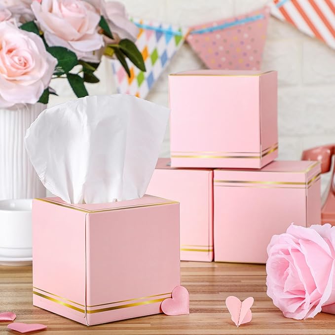 12 Pack Facial Tissues Cube Boxes Face Box 600 Sheets 3 ply Soft Paper Square Tissues Bulk for Car Pocket Toilet Household Bedroom Family(Pink)