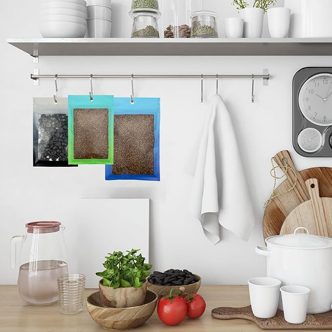 300 Pcs Gradient Mylar Bags, 3 Size Smell Proof Bags with Clear Window Foil Pouch Bags Resealable Bags for Small Business and Food Storage, Blue Green