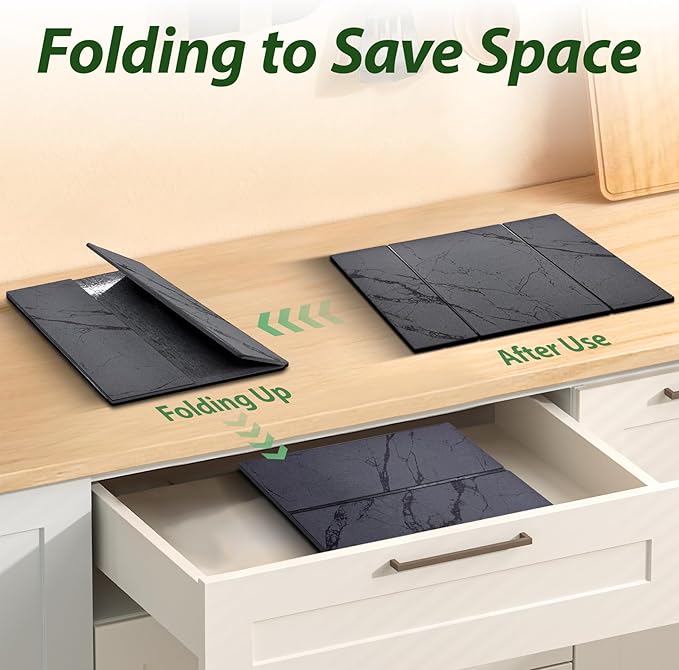 Large Stone Drying Mat for Kitchen Counter, 24"x16" Collapsible Quick Dry Dish Drying Mat, Water-Absorbent Marble Diatomaceous Earth Mats for Bottles Cups Dishes, Match Any Countertop