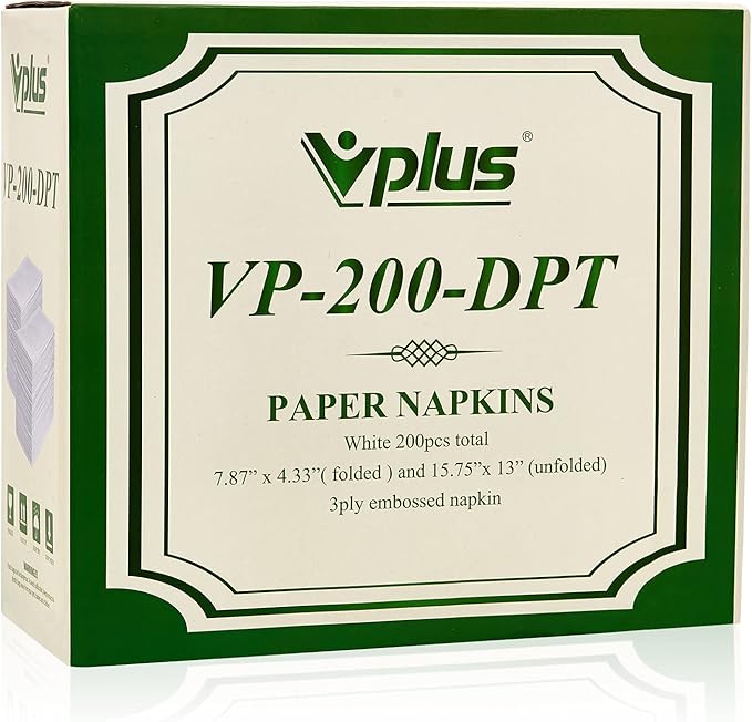 Vplus 200 Pack Premium Quality Guest Towels Disposable Dinner Napkins Soft, Absorbent, Party Napkins for Wedding Reception,Parties, Dinners or Catering Events,and Everyday Use (White, 200)