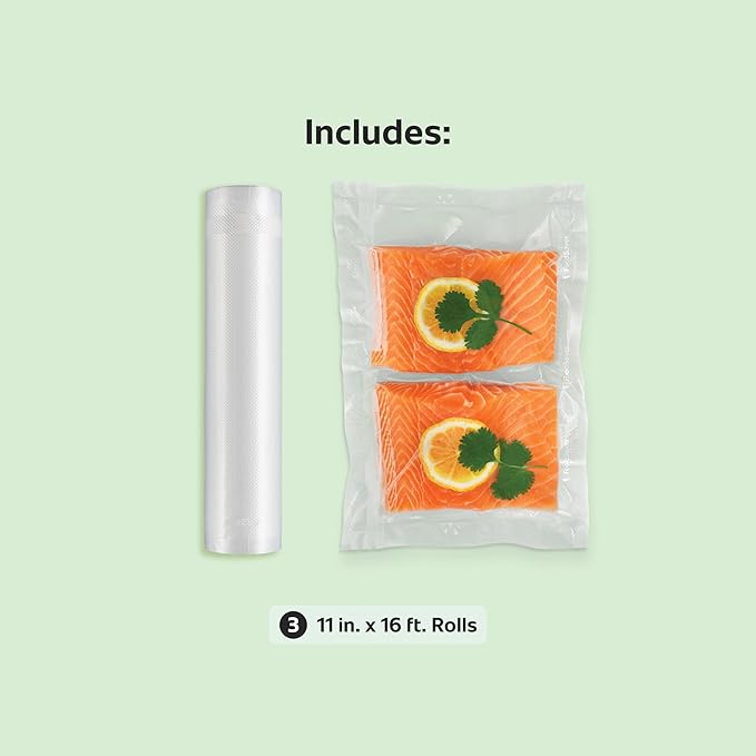 FoodSaver Custom Fit Vacuum Sealer Bags, Airtight Food Storage and Sous Vide Rolls, BPA-Free, 11 x 16' (Pack of 3) (Pack of 6)
