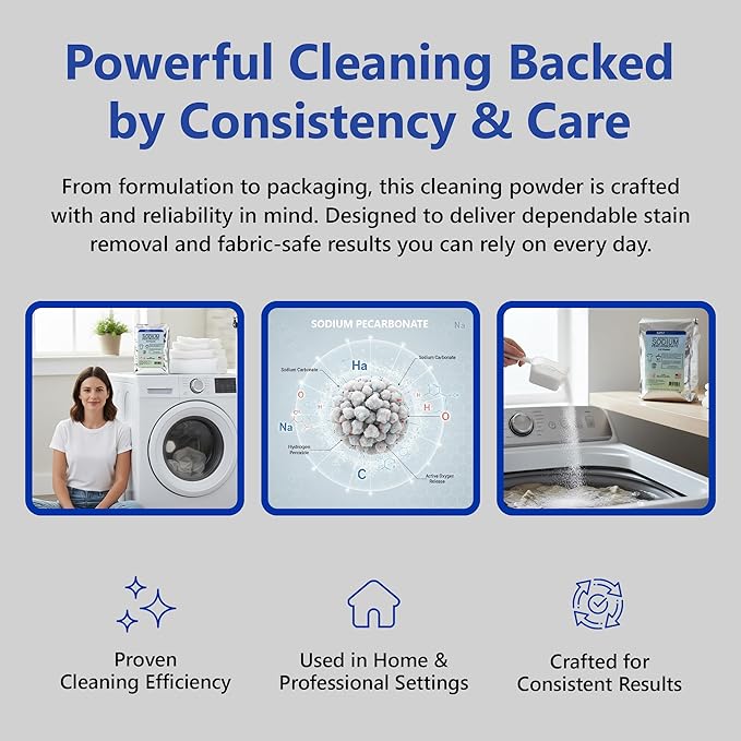 Sodium Percarbonate Powder 10 lbs – Oxygen Bleach, Laundry Booster & Stain Remover – 99.9% Pure Fabric Brightener & Home Cleaning Powder – Multi-Surface Cleaner