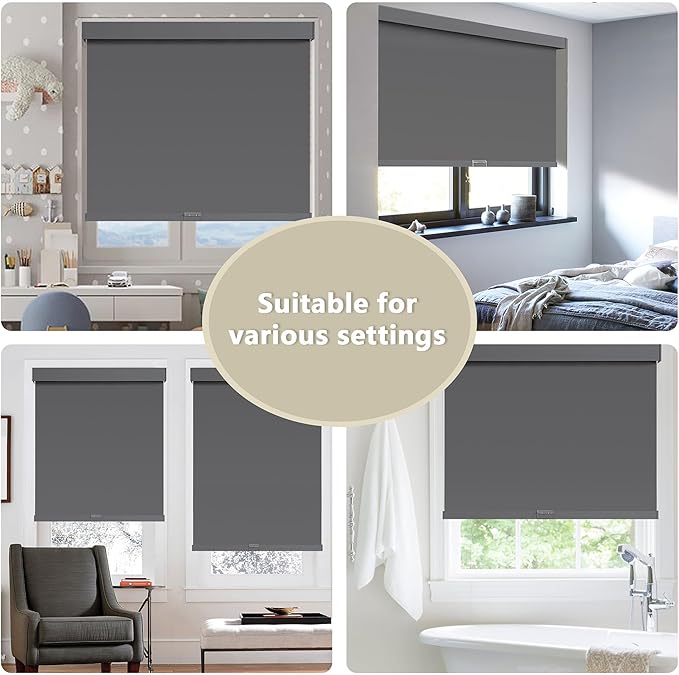 Cordless Blackout Roller Shades Blinds for Windows Free-Stop,Pull Down Room Darkening with Valance,Thermal Insulated Woven Fabric Window Door Blinds for Home,Office,Grey 32.5" W x 72" H