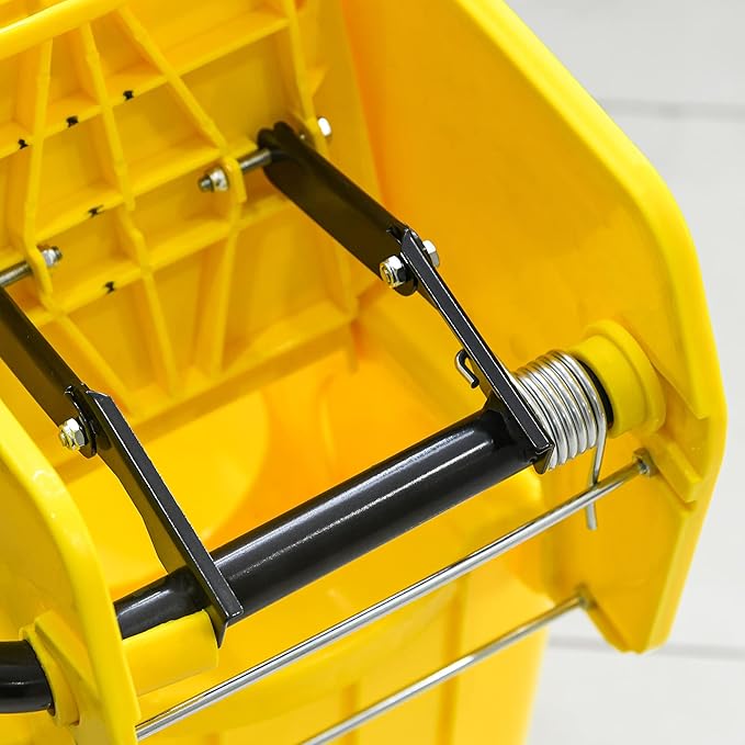 HOMCOM Mop Bucket Cart with Side Press Wringer, Metal Handle and 34 Quart Capacity, Yellow