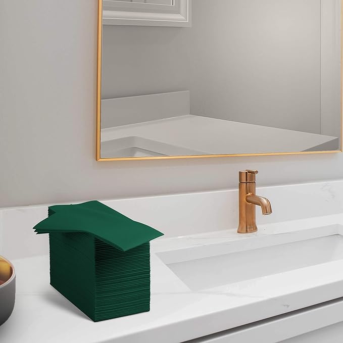 100 Linen-Feel Colored Paper Napkins - Decorative Cloth-Like Green Dinner Napkins - Soft And Absorbent. For Christmas, Kitchen, Party, Wedding, Bathroom Or Any Occasion. (Pack of 100)