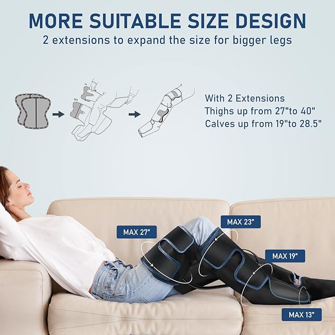 QUINEAR Leg Massager for Circulation and Pain Relief, Full Leg Compression Massager with Heat 2 Extender 3Heat 3Mode 3Intensity Sequential Compression Boots for Cramps Edema Swelling