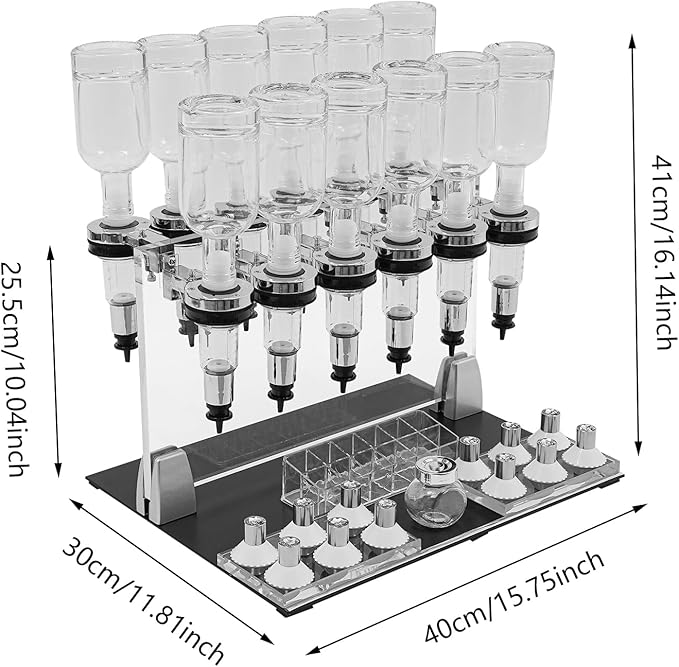 Manual Perfume Dispenser 12 Bottle Station, Liquid Filling Machine Transfer Kit with 12 Pump Heads and 12 Testing Cups for Stores and Bars