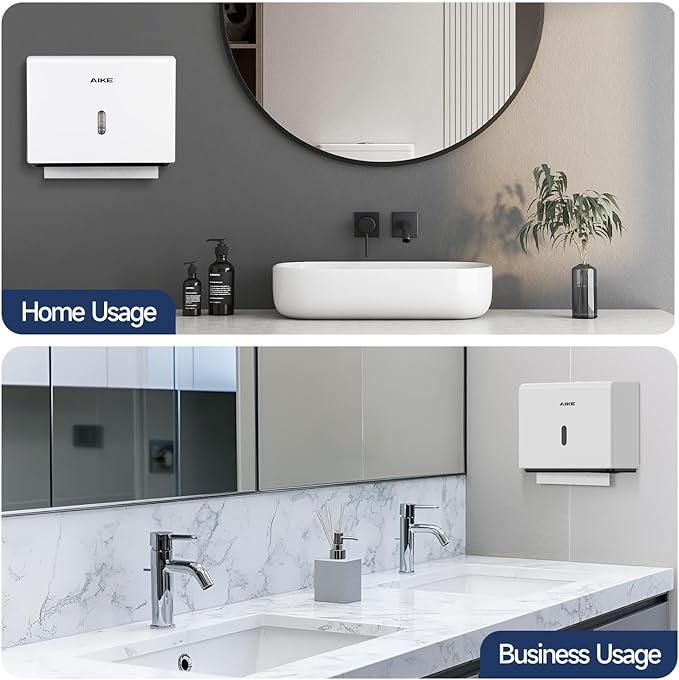 AIKE 200 Sheets Wall Mount Paper Towel Dispenser with Clear Window.Fit Multifold Paper Folded Size 10"x3.1" or Smaller,White Finish