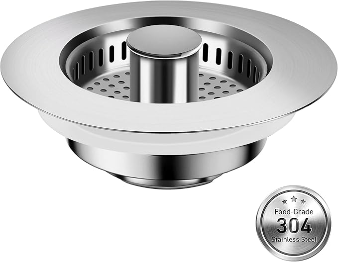 3-in-1 Kitchen Sink Drain Strainer with Bounce Core - Universal Stainless Steel Drain Stopper 2-Pack, Easy to Install & Clean, Upgraded Design