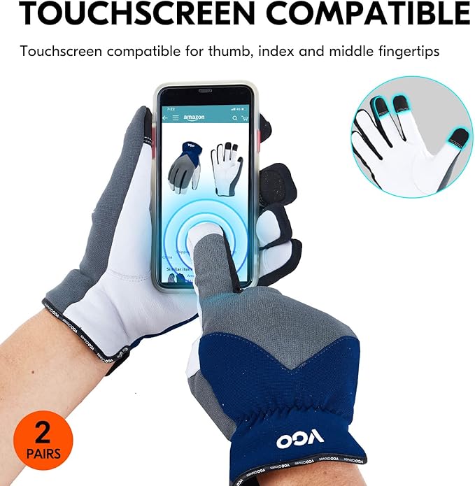 Vgo... 2Pairs 0℃/32°F Winter Leather Work Gloves, Cold Weather Waterproof Safety Work Gloves,Cold Storage or Freezer Use,w/3M Thinsulate Lining(Size L, Gray, GA7711FW)